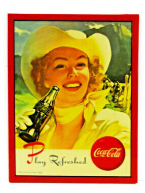 Vintage Play Refreshed Coca-Cola Dale Evans Metal Sign The Coca Clan 1985